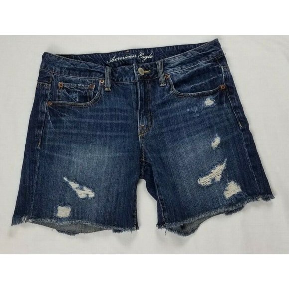 American Eagle Outfitters Pants - American Eagle Sz. 6 Distressed Mid Length Medium Wash Jean Shorts
